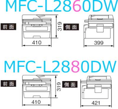 MFC-L2860DWとMFC-L2880DWのサイズ